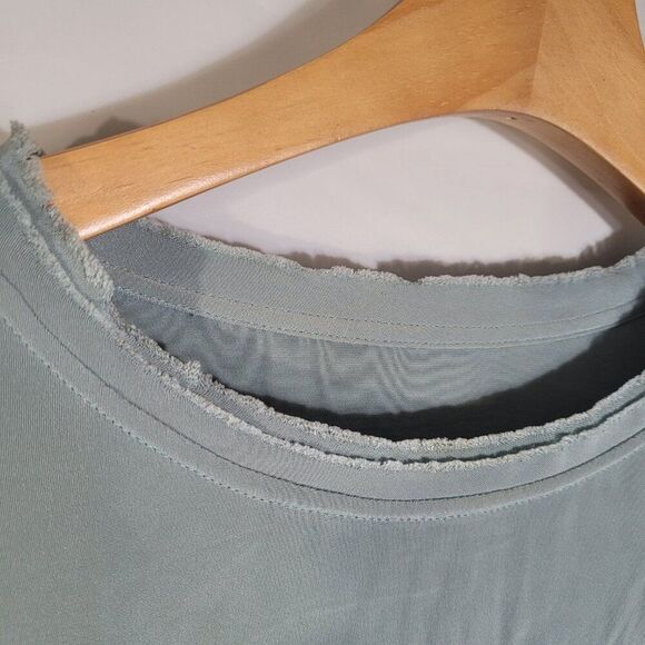 Women's 100% Silk Size M Short Sleeve Top Shirt Raw Collar Hem Design SBK115 - Picture 4 of 6